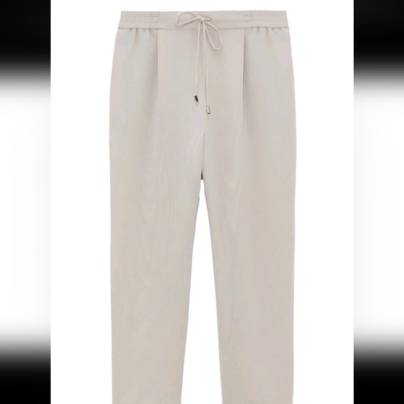 Zara High Waisted Beige Drawstring Pajama Style Ankle Pants XS - Picture 7 of 15